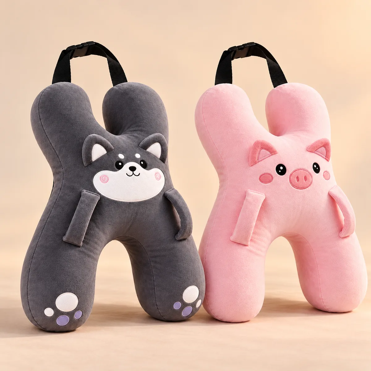 Les deux modèles côte à côte : Husky gris et Cochon rose